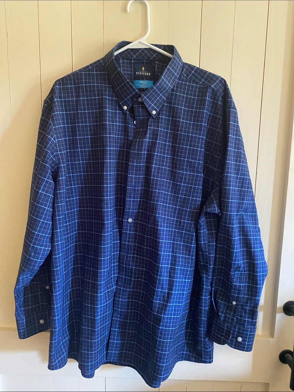 Stafford Navy and Light Blue Plaid Button-Down Shirt XXL 18-18.5